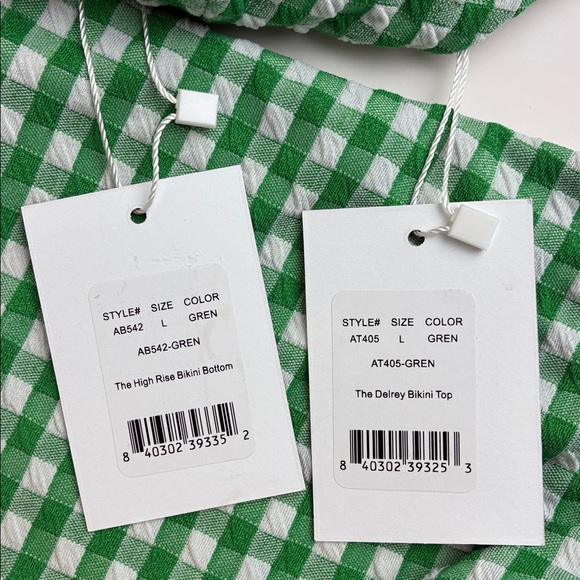 Andie NWT Delray Green Gingham Bikini Top 90’s The High Rise Bikini Bottoms Sz L - Picture 2 of 16